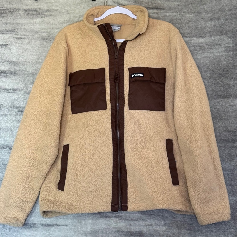 Columbia Rugged Ridge II Sherpa Fleece Full Zip Jacket Tan Brown XM6508 Mens L